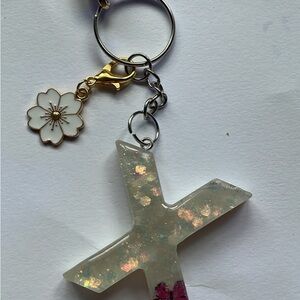 Iridescent Cross Keychain with Flower Charm